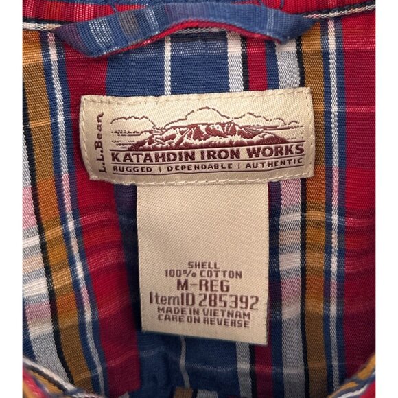 LL Bean Shirt Mens M Katahdin Iron Works Snap Striped Multicolor - Picture 2 of 5